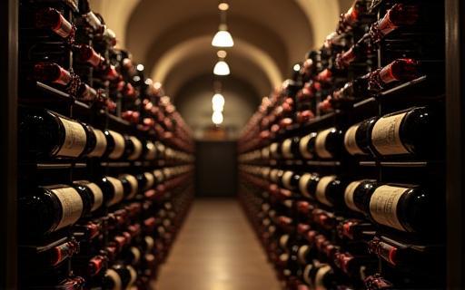 Interior view of a temperature-controlled wine cellar showcasing rows of premium bottles